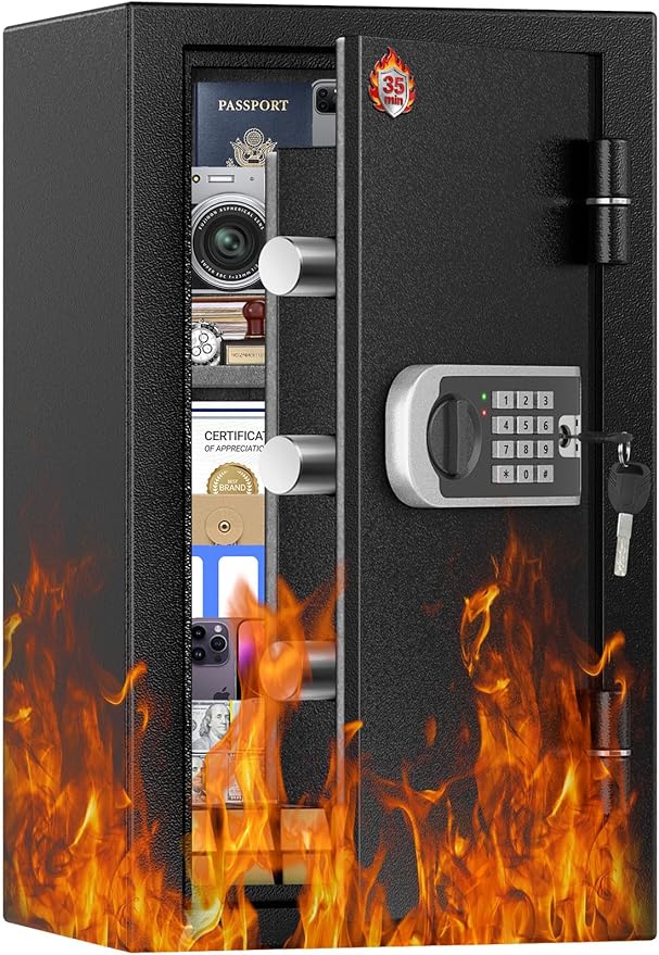 [2026 Upgraded] -35 Min Real Fireproof Safe-3.6 Cu Ft Large Safe for Home Use, Security Safe Box with Smart Alarm System, Wall & Floor Mount Anti-Theft Safe for Money Legal Documents Valuables Jewelry