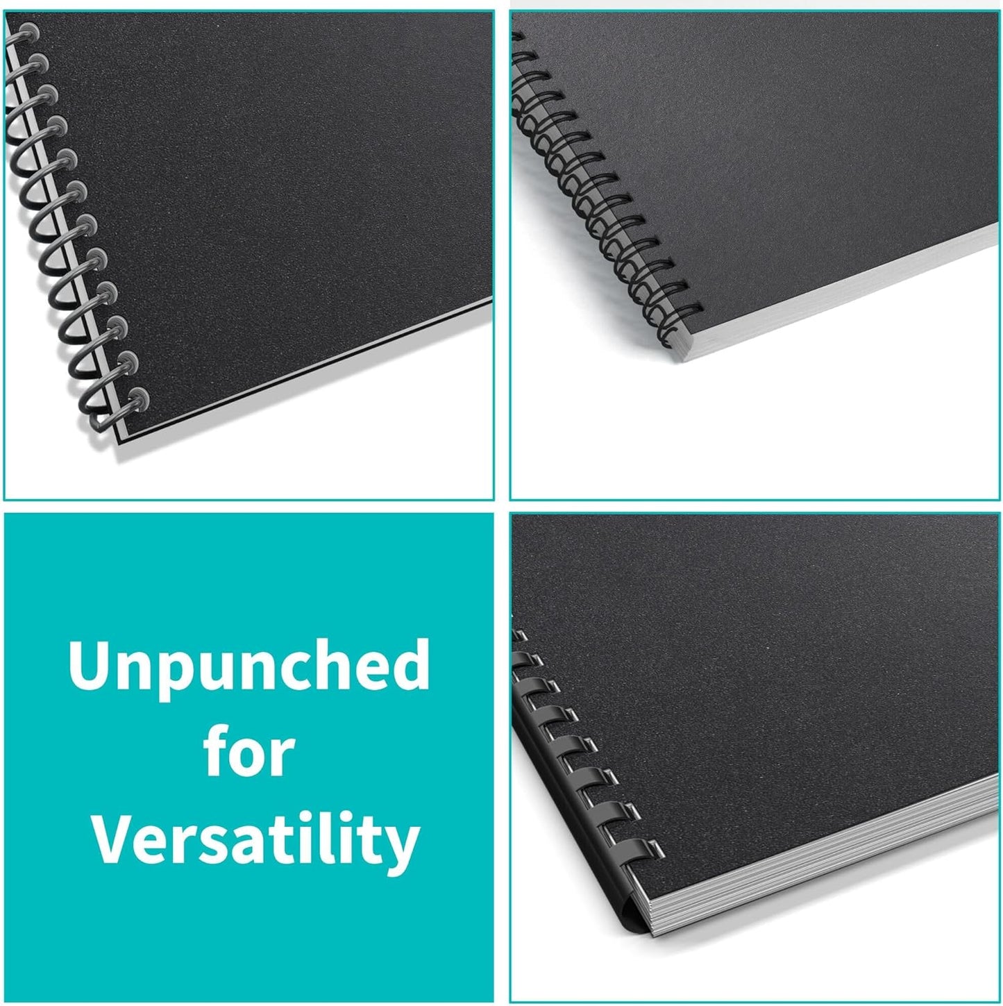 Binditek 50 Pack 12 Mil Sand-Textured Polycover - Plastic Binding Cover for Letter Size - Business Reports and Proposals - Lightly Sanded Finish - Square Corners, Un-Punched, Black