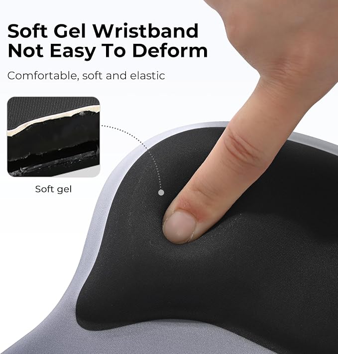 EooCoo Mouse Pad with Gel Wrist Rest, Ergonomic Mousepad Wrist Alignment | Middle Concave Design for Natural Wrist Alignment, Non-Slip Base Mousepad, Carpal Tunnel Relief, Office Desk Accessories