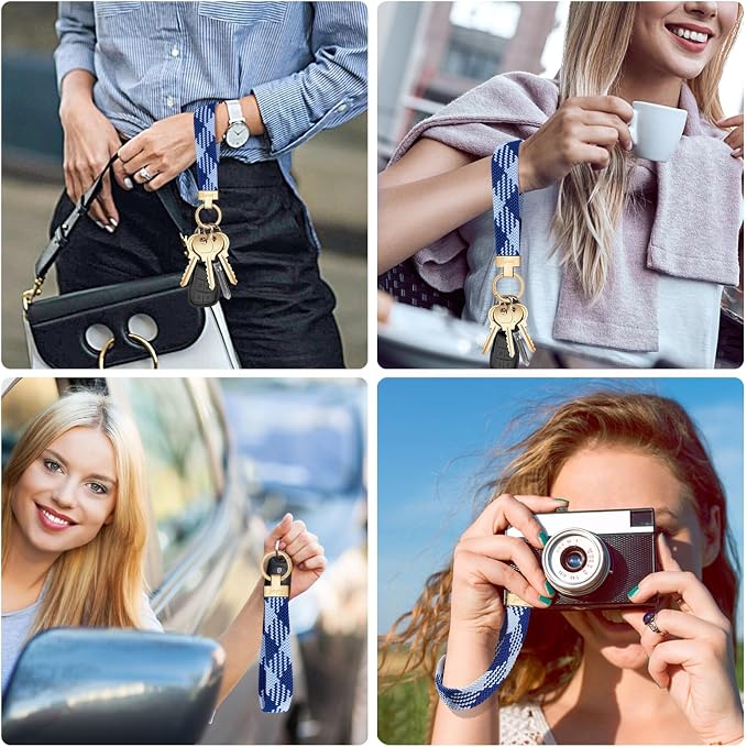 Fishent Stretchy Wristlet Keychain, Cute Key Chain, Woven Wrist Lanyard for Car Keys with 3 Keyrings and D-ring for Women Men