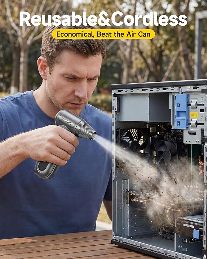 Electric Compressed Air Duster, 170000RPM High-Speed Cordless Air Blower with Rechargeable Battery for Keyboard, PC & Electronics Car Cleaning, Reusable Canned Air Alternative