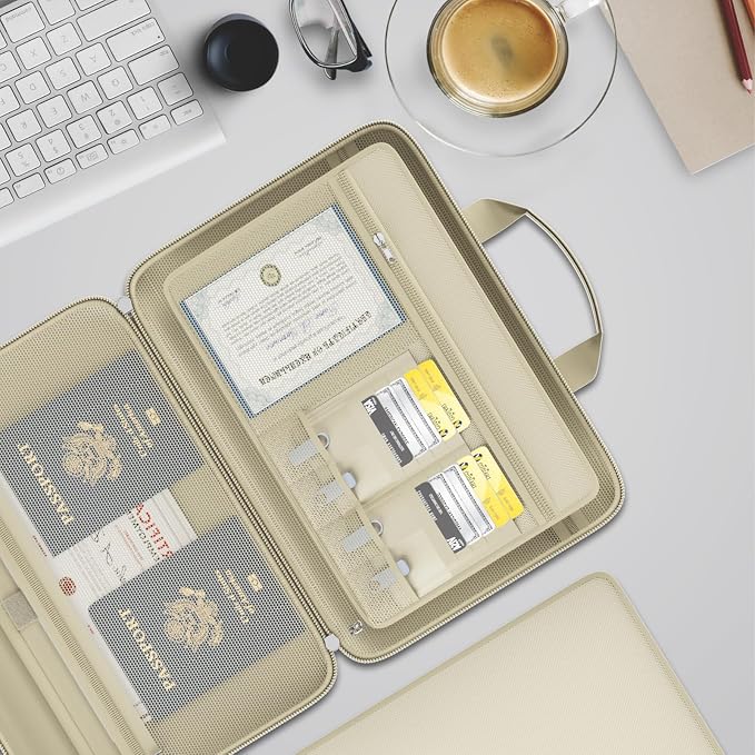 Tamfile Fireproof File Organizer with Lock,Hard Case Fireproof Document Box | 13 Colour Pockets Accordion File Folder, Office Home Important Document Organizer for Letter A4 Files Laptop Passports,Beige