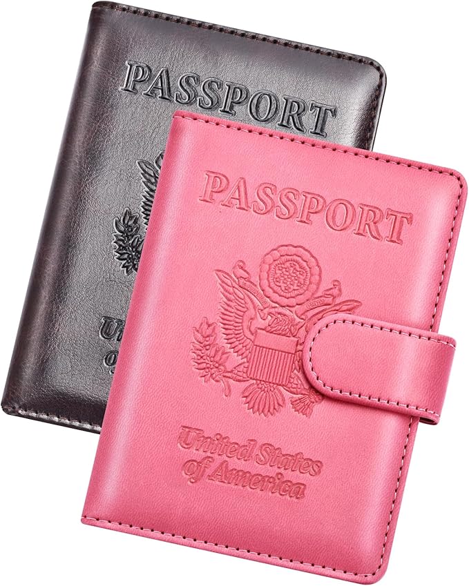 Herain Passport Holder for Travel Essentials, 2 Pcs Passport Cover Wallet Case Travel Gifts Women Men Family, RFID Passports Book Card Holders Travels Cruise Accessories Must Haves