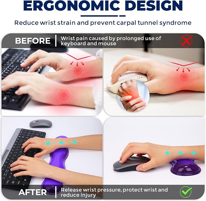 Gel Wrist Rest for Keyboard and Mouse, Wrist Rest for Keyboard, Mouse Wrist Support, Pain Relief, Cool Touch, Non-Skid, Keyboard and Mouse Wrist pad Set