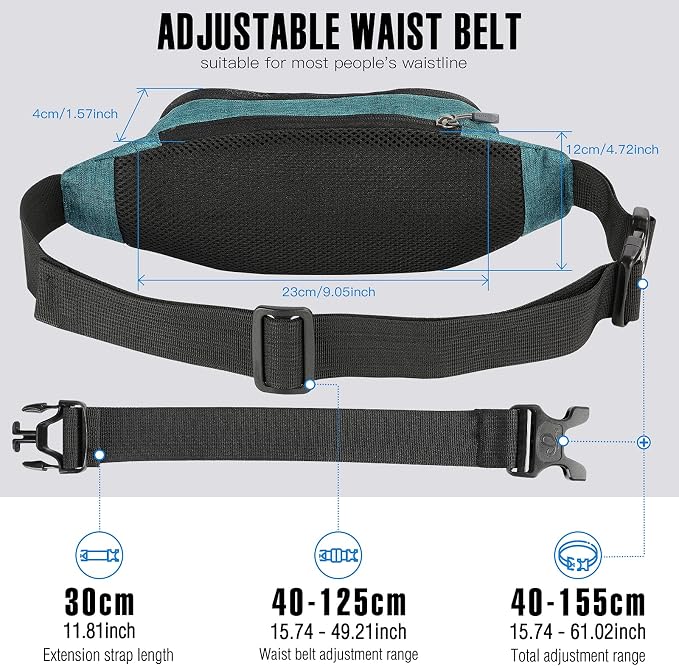 WATERFLY Small Fanny Pack Crossbody Lightweight Waist Bag for Woman Man | Adjustable extender strap, Slim compact, Water-resistant durable material, Breathable back pad, Multi-scene for travel, daily