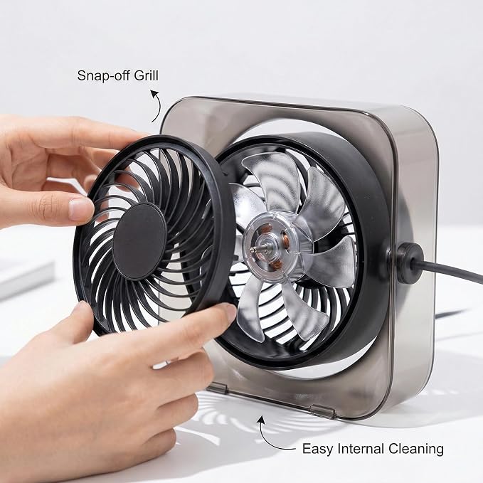 OTPEIR Mini Desk Fan, Powerful Yet Gentle Airflow Small Desktop Fan with 3 Speed Settings, Adjustable Angle One-Button Control, Detachable Easy-Clean Design, USB Desk Fan for Office Bedroom,Grey