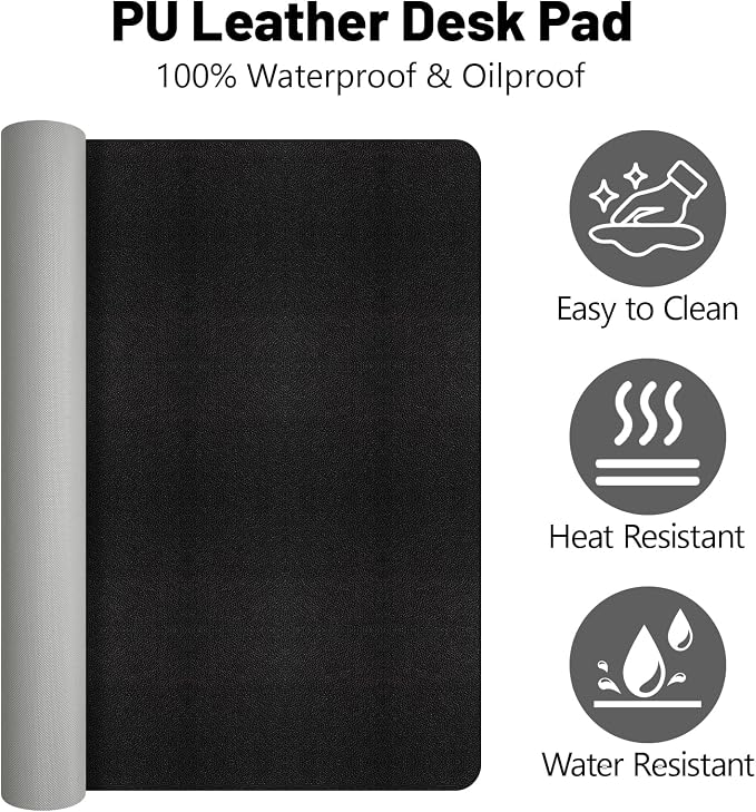 Leather Desk Pad Mat, Large Black Desk Mat, 47.2" x 16.9" | Non-slip and Waterproof Computer Mat, Desk Protector for Office/Home, Desk Accessories
