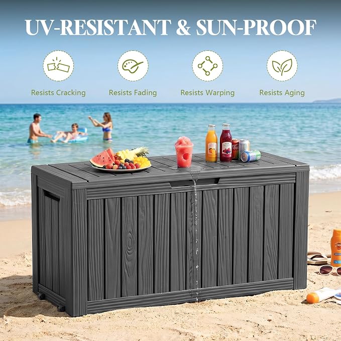 Vixzen 85 Gallon Package Delivery Boxes for Outside Secure Large Parcel Drop Storage Deck Box Outdoor Waterproof UV Resistant Resin Lockable MailBox for Porch Patio(Black)