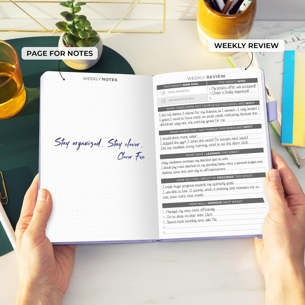 Clever Fox Daily Planner – Undated Planning Notebook with Hourly Schedule & To-Do List – Personal Day Task & Work Organizer, 6 Months (Lavender)