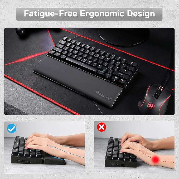 Redragon P035 Meteor S Computer Keyboard Wrist Rest Pad, Ergonomic Soft Memory Foam Wrist Support w/Anti-Slip Rubber Base, 60% 61 Keys Compact Size 11.38 x 2.87 in, 0.78 inch (20mm) Height, Black