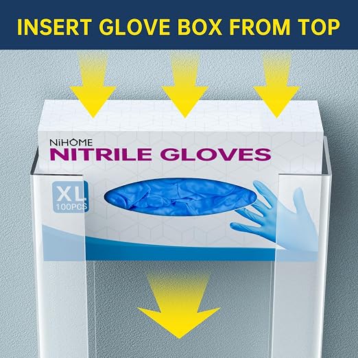 NiHome 3-Tier Clear Acrylic Glove & Tissue Box Holder Dispenser, Wall Mount | Space-Saving Glove Box Dispenser, Adjustable Organizer for Tissues, Baby Wipes, Adhesive or Screw Mount for Kitchen, Bathroom