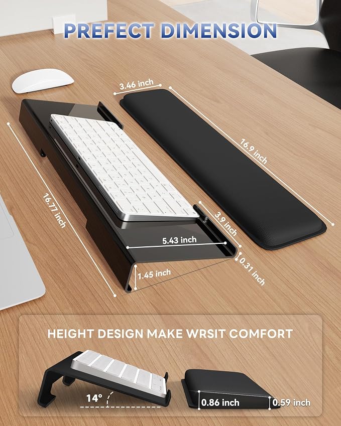 Laborio Computer Keyboard Wrist Rest, Keyboard Riser Stand for Desktop | Black, Ergonomic Acrylic Keyboard Holder, Non-slip Wrist Pad, Pain Relief for Typing, Multiple Colors