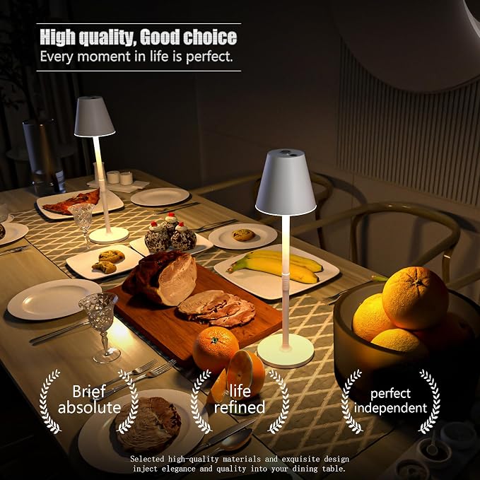 Timjorman Modern LED Cordless Table Lamp, 4000mAh Rechargeable Battery, 3 Level Brightness Night Light, Metal Shell, Minimalist Design, for Couples Dinner/Coffee Table/Restaurant/Bedroom, White