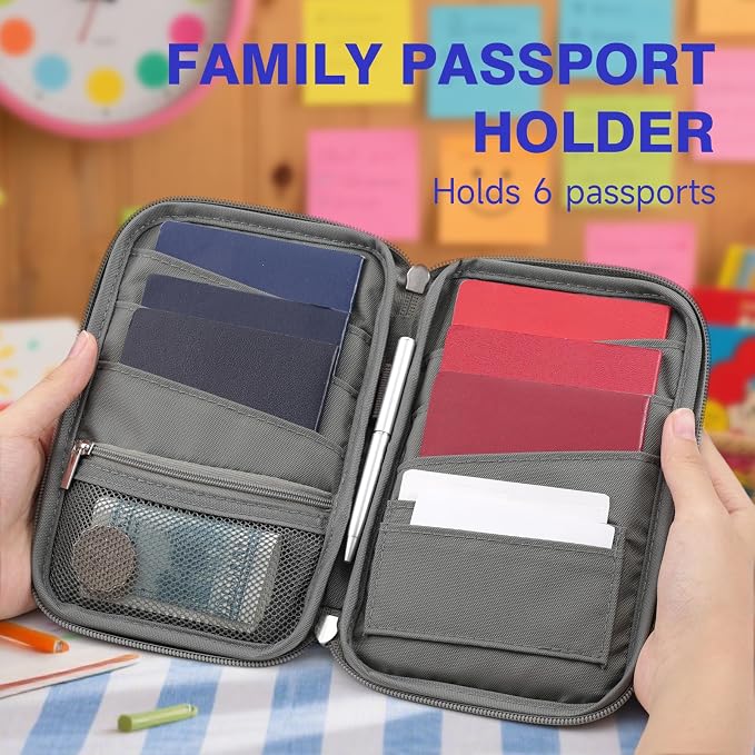 WALNEW Passport Holder for Travel Family, RFID Blocking Passport Wallet | Travel Document Organizer Holds up to 5-6 Passports, Water Resistant Travel Wallet Passport Pouch, Travel Essentials