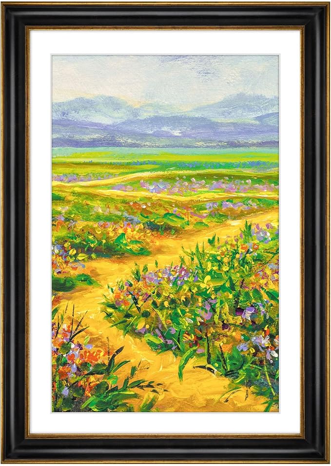 Golden State Art, 13x19 Photo Frame With Mat for Pictures 11x17 and Real Glass (Black With Antique Gold Trim - White Color Mat, 1.25 Inch Frame Border)