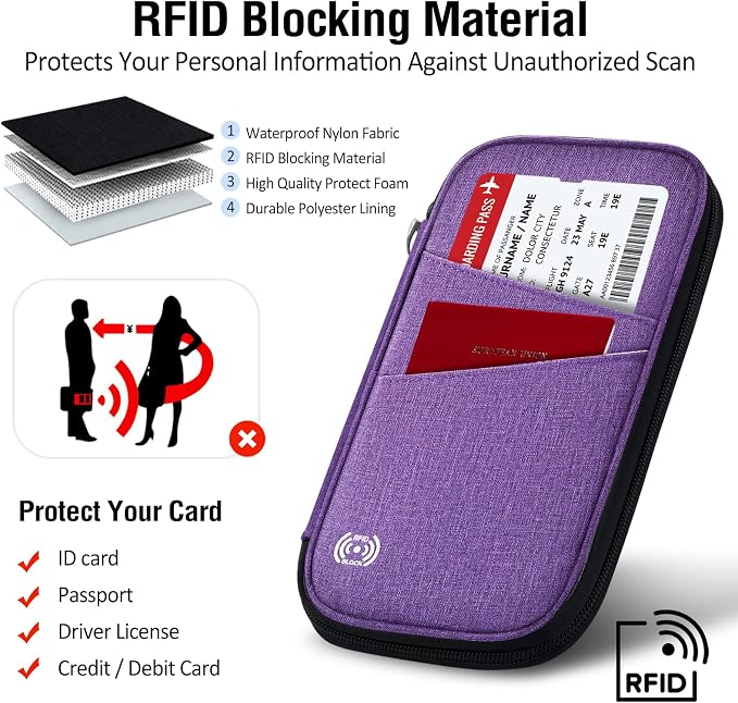 BKNOOU Passport Holder Family Rfid Blocking Travel Document Organizer,Travel Passport Wallet Waterproof Multiple Passport Holder for Traveling,Passport Organizer for Men Women