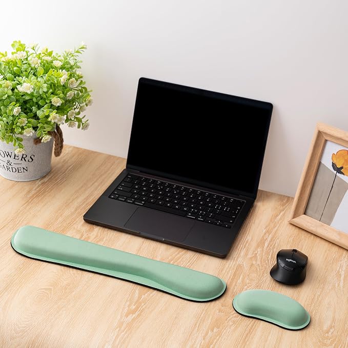 Keyboard Wrist Rest,Ergonomic Wrist Support for Keyboard,Bean Green | Computer Wrist Rest,Superfine Fabric and Gel Memory Foam Wrist Pad,Easy Typing&Pain Relief,Suitable for Office,Family
