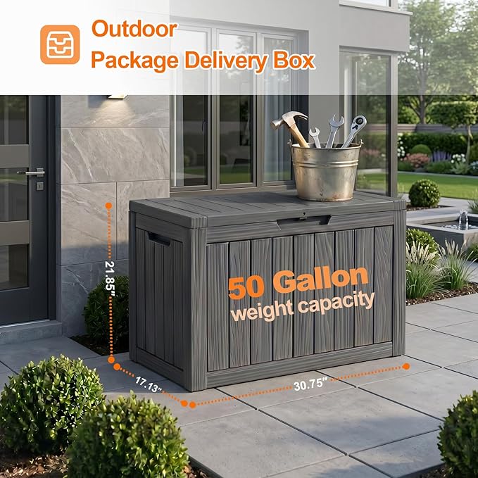 50 Gallon Package Delivery Boxes for Outside, Package Delivery Box with Lockable Secure, Waterproof for Garden, Backyard, Patio & Lawn, Black