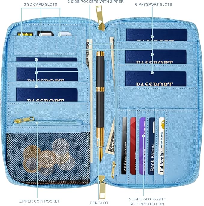 Family Passport Holder Wallet RFID Blocking Document Organizer | PU Leather Mulit-purpose Travel Wallet Credit Cards Case for Women Men, Sea Turtle