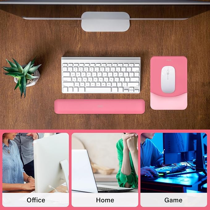 MOSISO Wrist Rest Support Mouse Pad & Keyboard Set, Melon Pink | Rectangular Ergonomic Mousepad, Non-Slip Base, Home/Office Pain Relief & Easy Typing, Neoprene Cloth & Raised Silicone Lining