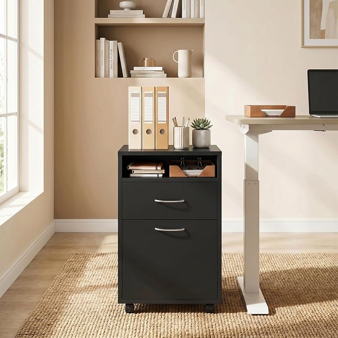 HOMCOM Mobile Storage Cabinet Organizer, Bathroom Drawer Cabinet, Black | Printer Stand, Castors