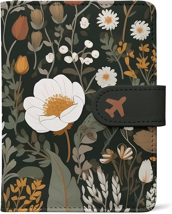 Passport Holder, Cute Travel Wallet Cover with RFID Blocking,flower | PU leather travel wallet with magnetic closure, card slots, pen loop, and easy access for passports and essentials.
