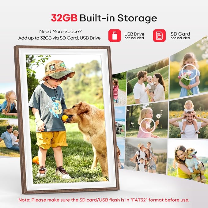 Frameo 10.1" Wood WiFi Digital Picture Frame with 32GB Memory, 1280 x 800 IPS HD Touch Screen Electronic Photo Frame, Auto-Rotate, Slideshow, Wall Mountable, Share Photos/Video Remotely Anywhere