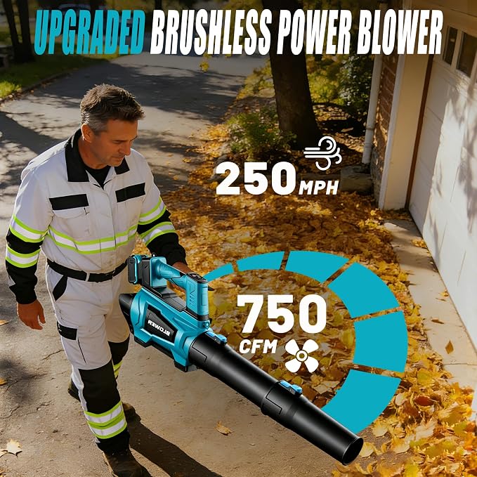 Cordless Leaf Blower Compatible with M Akita 18V Battery(No Battery) - 250MPH| 750CFM | 6 Speed Brushless Turbo Powerful Electric Leaf Blowers for Lawn Care, Patio, Blowing Leaves