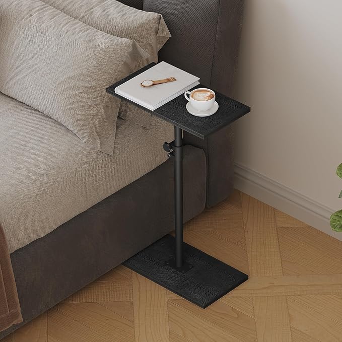 MAHANCRIS Narrow Side Table, Height Adjustable Sofa Table, Tall Couch Table | Small End Table for Small Spaces, Sturdy Wooded Nightstand, Easy Assembly, Multi-Functional, Living Room, Bedroom, Black