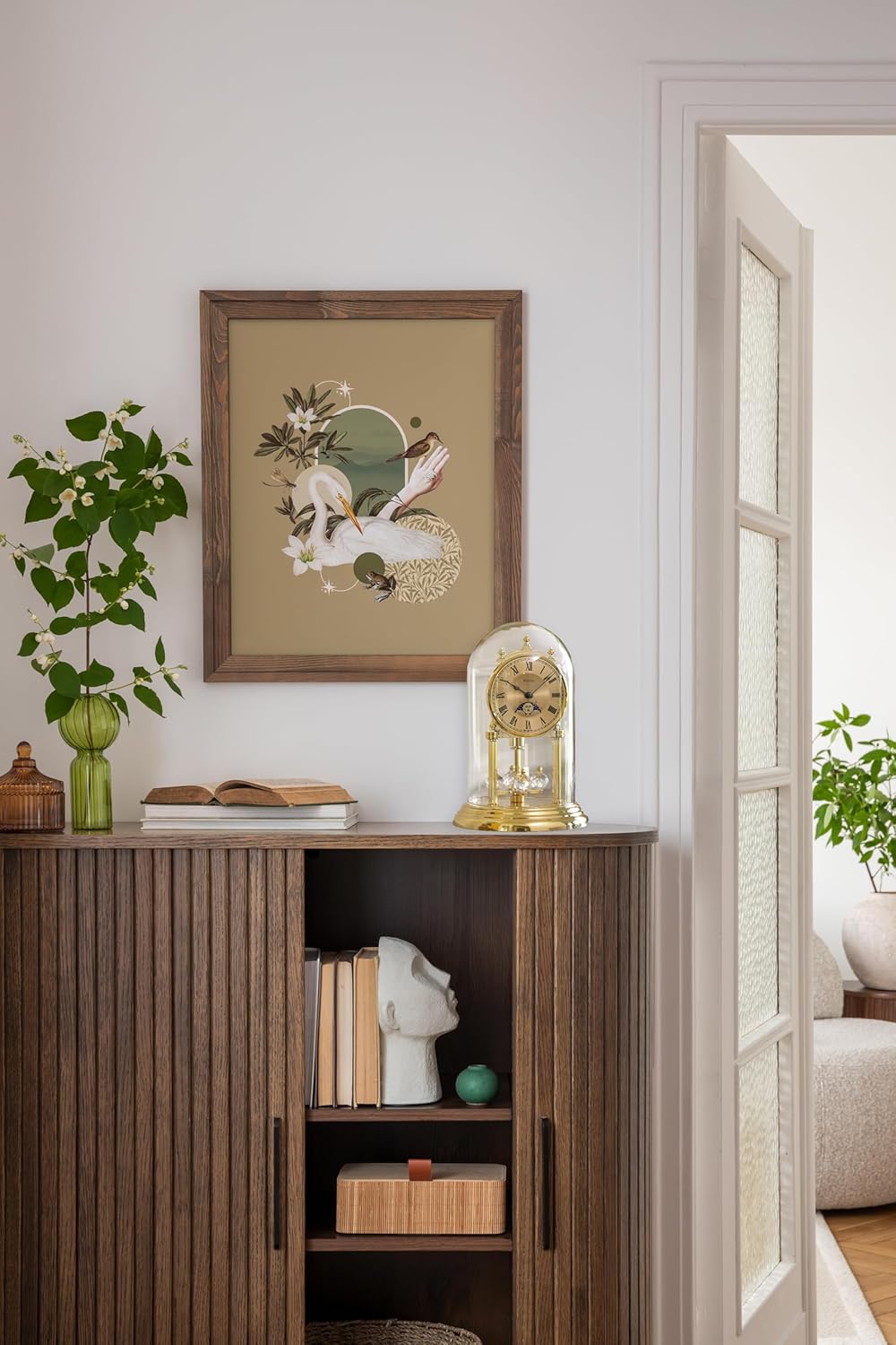 Bulova Tristan I Desk and Table Clock | Model B8818 | Polished Brass Finish | Polished Metal Base | Floating Dial | Roman Numerals | Elegant Pendulum Design