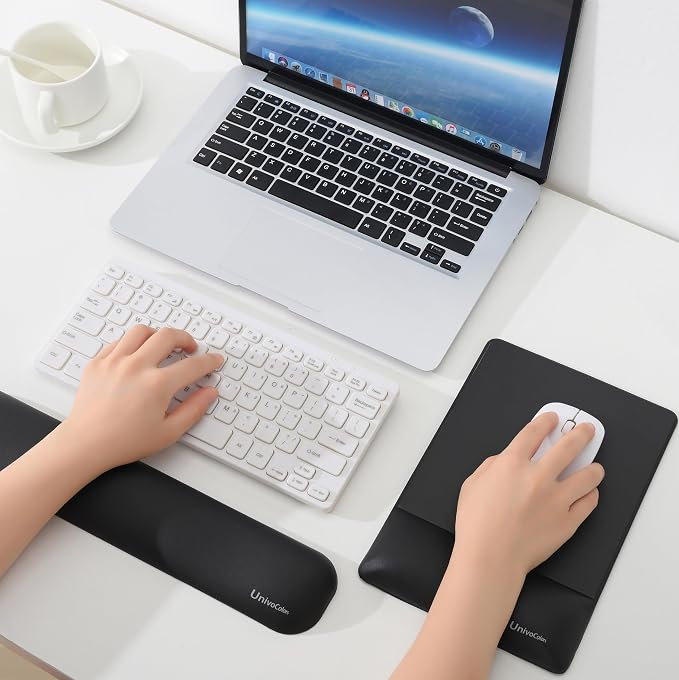 UnivoColors Design-Wave Set of Keyboad Wrist Rest & Mouce Pad,Artificial Sheepskin+Memory Foam+Ergonomic+Anti-Slip Gel, Resilience Support During Work and Gaming,Keyboard Accessory,Navy