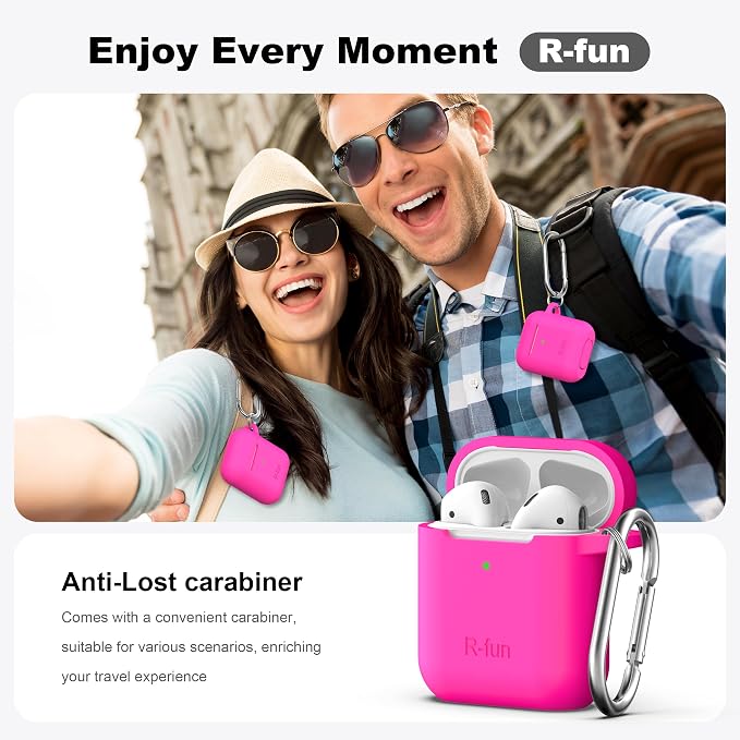 for AirPods 1/2 Case, Soft Silicone Protective Cover with Keychain and Cleaning Pen, Compatible with AirPods 2nd/1st Generation (2016/2019), Full Drop Protection Cover, Rose Pink