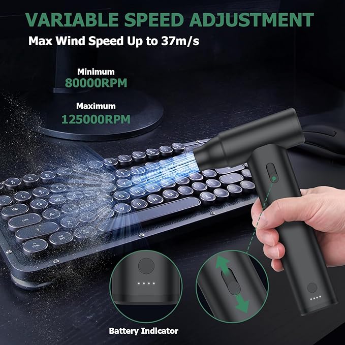 JiGiU 2 in 1 Electric Air Duster and Mini Vacuum 125000rpm Air Blower Compressed Air Duster Cordless Air Blower Electric Duster with 4 Nozzles for Keyboard Car Electric Devices Cleaning