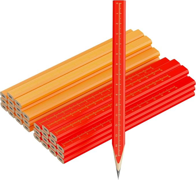 RONDURE 29 Pieces Carpenter Pencils Flat Construction Pencils with Printed Ruler, Carpenters Scriber Pencil for Woodworking Marking Tool