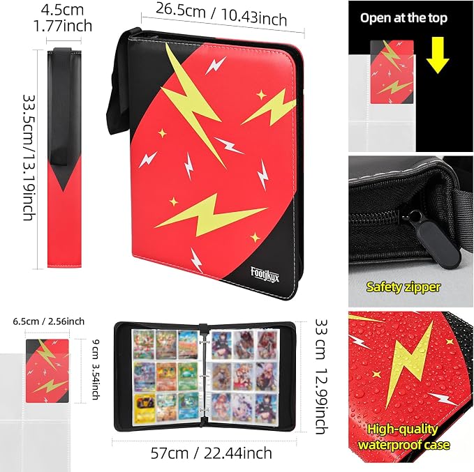 Premium Trading Card Storage Album,9 Pocket 40 Side Pages, 360 Cards,Black Zipper Binder for Collectible Games, Sports Card Organization&Protection (Black/Red)