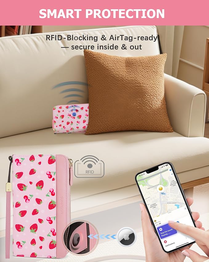 Large Travel Wallet for Women | RFID Blocking Zipper Wallet,Passport Holder Clutch with Wristlet