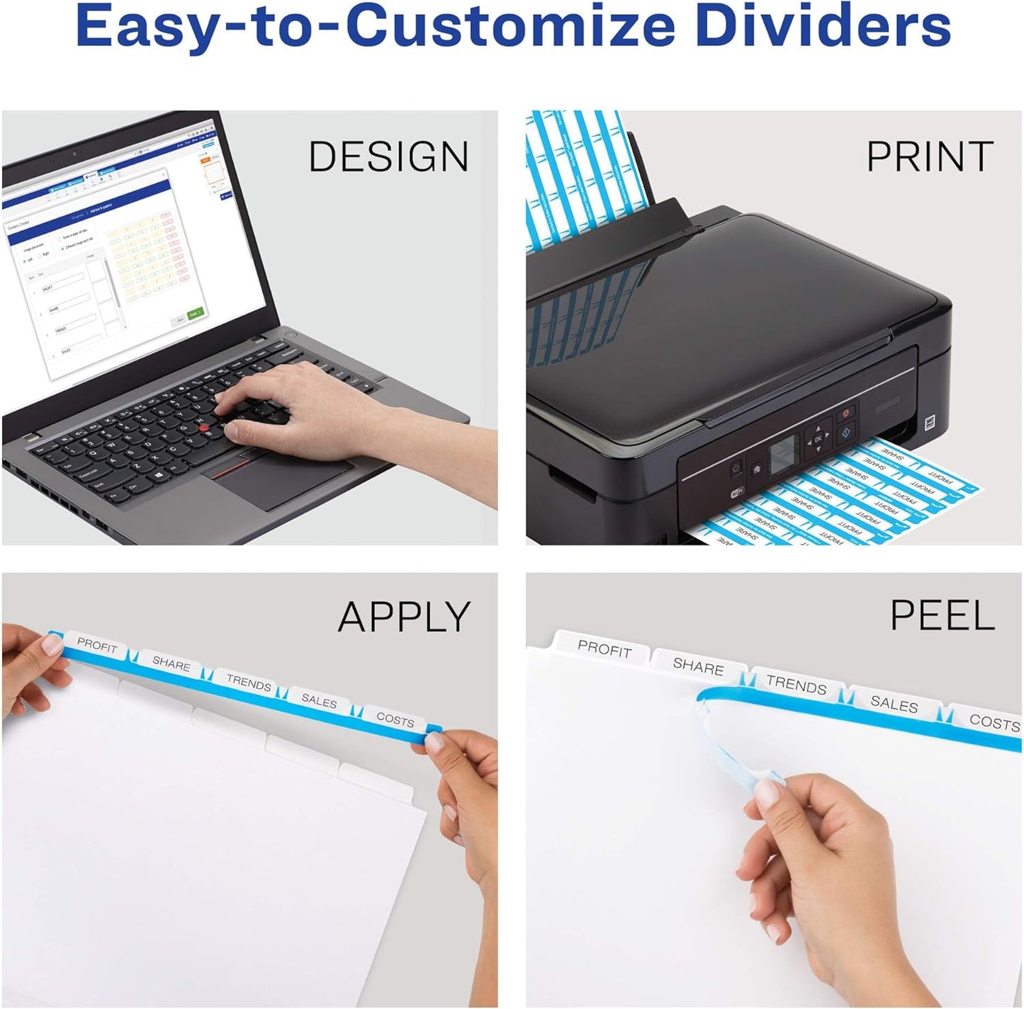 Avery Heavy-Duty View 3 Ring Binder with 1 Inch Rings, 5 Tab Easy Print & Apply Clear Label Binder Dividers, Office Supplies Set (01687)