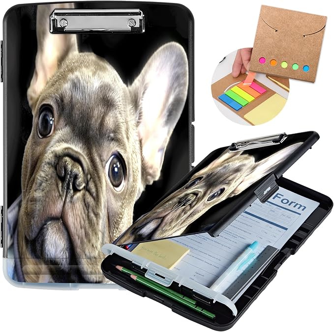 Clipboard with Storage,Storage Clipboard with Pen Holder,Heavy Duty Plastic Storage Clipboard with Low Profile Clip,Teacher Must Haves,Clipboard Folder,Office Supplies,Dog -1339