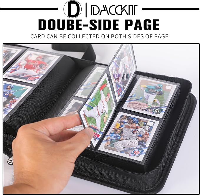 D DACCKIT Trading Card Binder 4 Pocket - Fits 336 Cards，21 Side-Loading Pages, Card Binder No Rings Folder for Collectible Games, Sports, TCG (Model D，Classic Black)