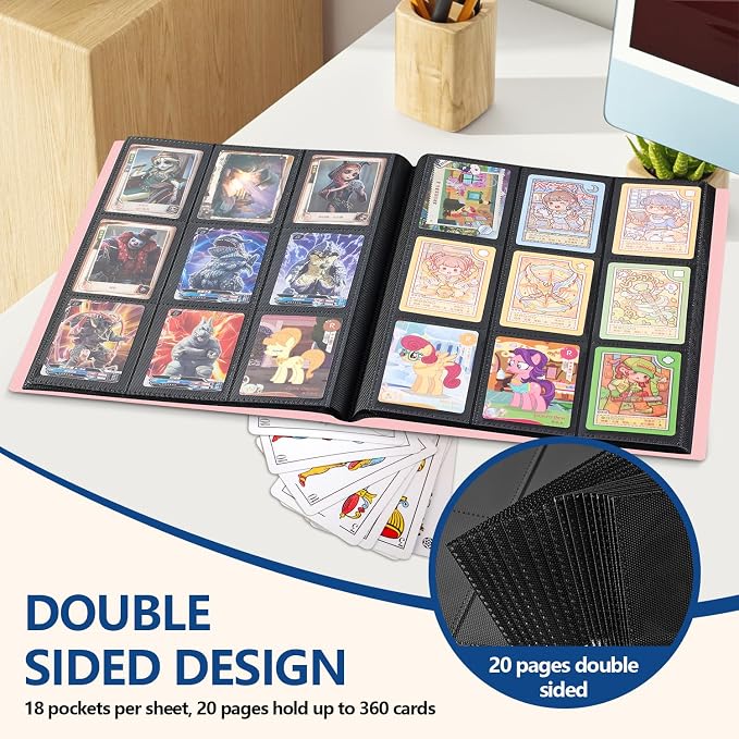 Card Binder, EDUDIIU 9 Pockets Premium Trading Card Binders, Cards Collection Binder Album, Side Loading Yugioh Holder Book for Sport, Football, Baseball Collector - Pink