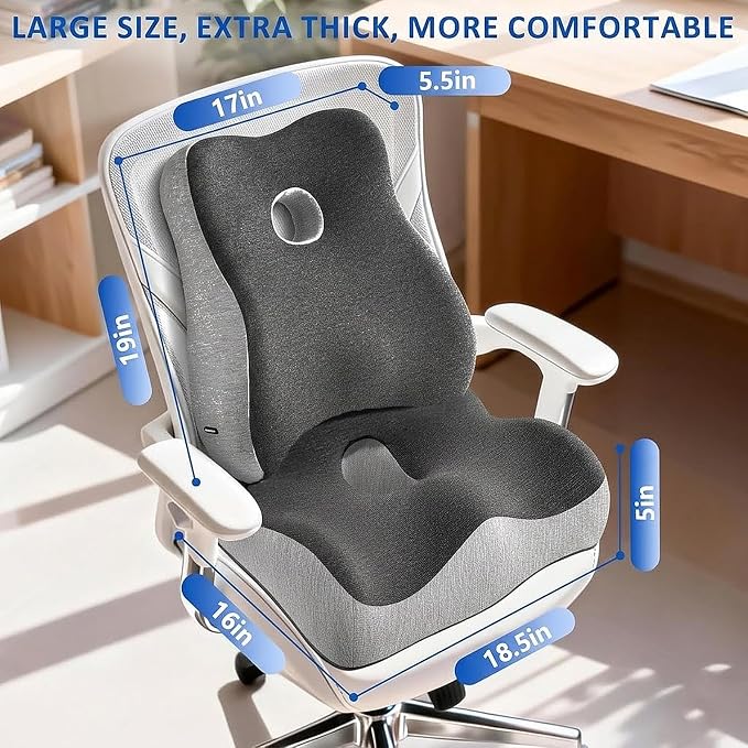 Seat Cushion and Lumbar Support for Office Chair, Memory Foam Chair Cushion for Back and Butt, Ergonomic Set for Tailbone, Sciatica & Back Pain Relief