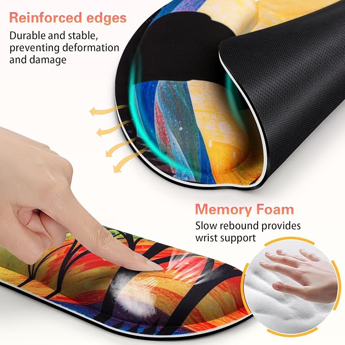 3-in-1 Mouse Pad with Wrist Rest Cute Black Cat Set | Wrist Support Mouse Pad Set,Gaming Mousepad with Anti-Skid Base,Ergonomic Mouse Pad,Memory Foam Keyboard Gel Wrist Rest Anime