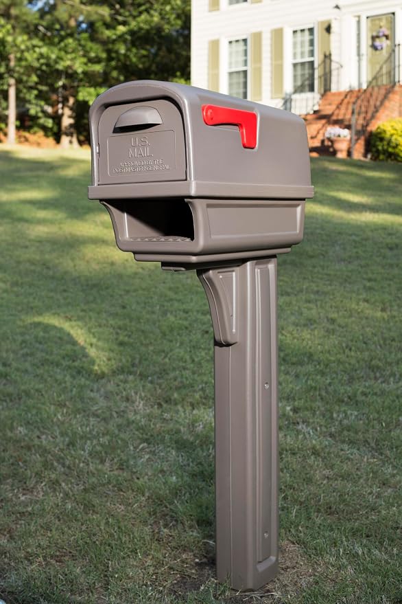 Architectural Mailboxes Gentry Mailbox with Post, Mocha, Large | Includes the matching post and all hardware. Durable plastic build with weather-resistant outdoor construction. USPS approved