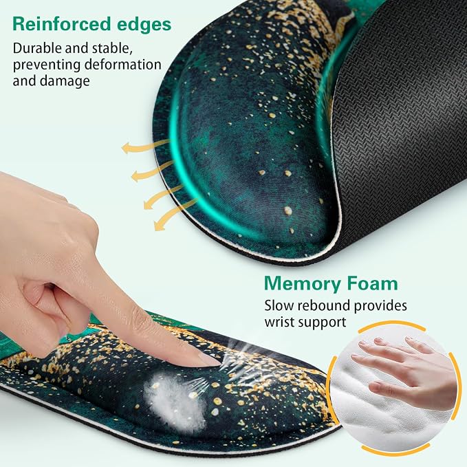 Mouse Pad Green with Wrist Rest Set, 3-in-1 Wrist Support Mousepad | Gaming Mat Pad with Anti-Skid Base,Ergonomic Mouse Pad ,Memory Foam Gel Wrist Rest for Computer Keyboard