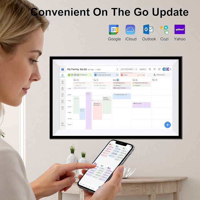 Digital Calendar Wall Touch Screen 15.6" HD Smart Family Planner | Whole-Family Schedule Sync, Chore Rewards & Meal Planning, Zero Subscription Fees, Photo Frame