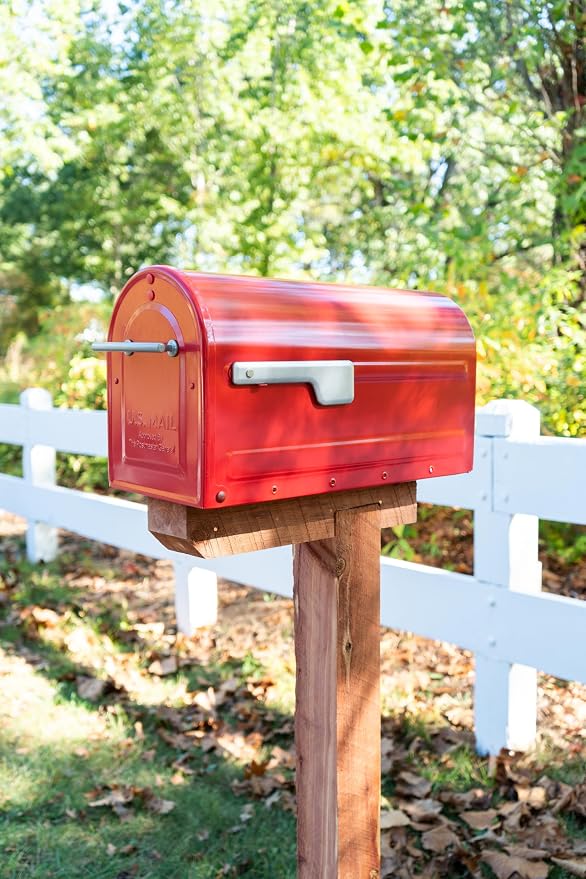 Architectural Mailboxes 7900-7R-SR Boulder Mailbox, Red | Galvanized steel build for outside with rust-resistant powder-coat finish and a magnetic door closure. USPS approved.
