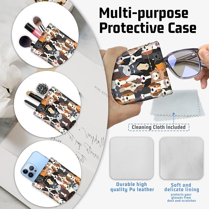 Soft Sunglasses Eyeglass Glasses Case,7x3.5inch Portable PU Leather Squeeze Top Holder Bag Pouch for Women Men