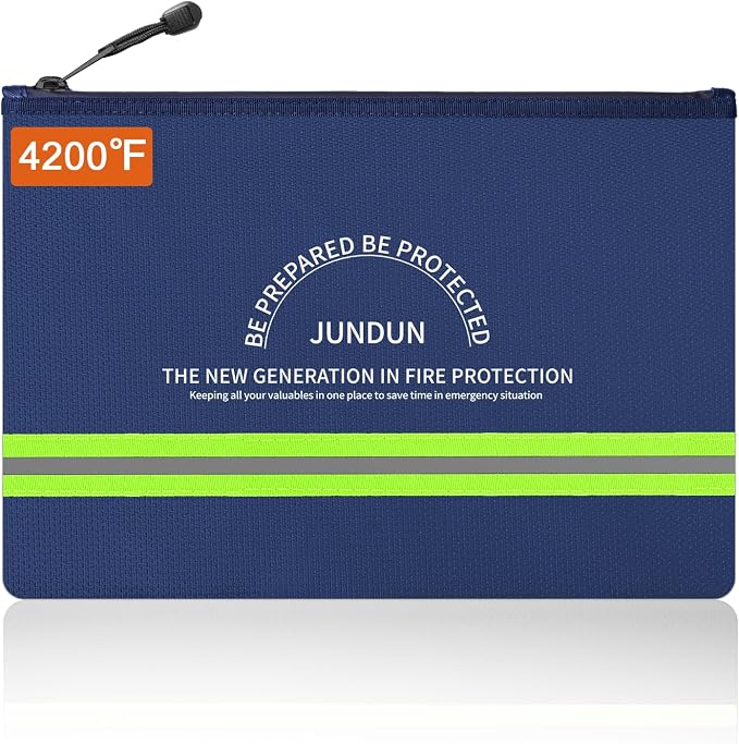 Fireproof Document Bags,14.2”x 10.0”Waterproof Fireproof | Money Bag with Aluminum Foil Lining,Fireproof Safe Storage Pouch with Zipper for Document and Cash，Blue