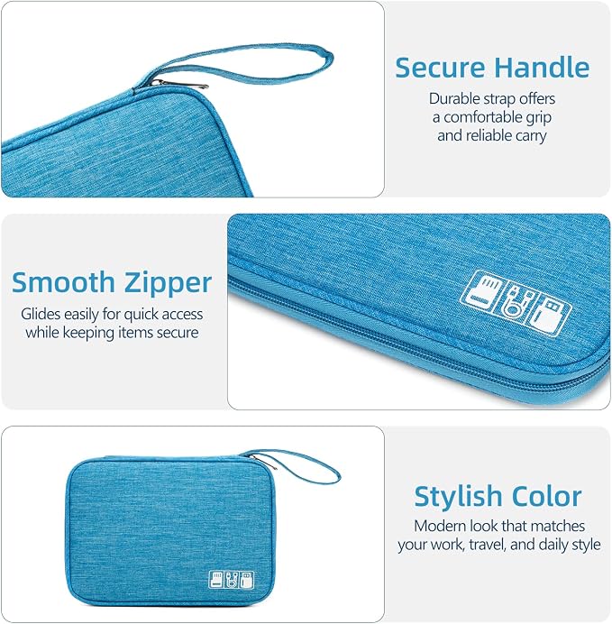 Electronics Organizer Travel Case - Water-Resistant Tech Bag for Cables, Chargers & Cord Management - Small Portable Pouch for Travel Accessories, Gear Bag for Airplane & Business