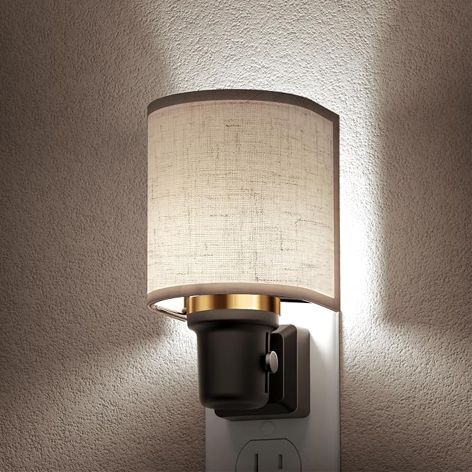 L LOHAS LED Bright Night Lights Plug into Wall, Plug in Night Light Dimmable, Daylight White, Decorative Nightlights Plug in Wall, Light Sensor, Linen Fabric Nightlight for Hallway Kitchen, 1 Pack